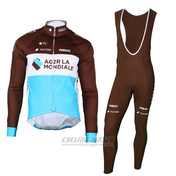 2018 Cycling Jersey Ag2r La Mondiale Marron Long Sleeve and Bib Tight